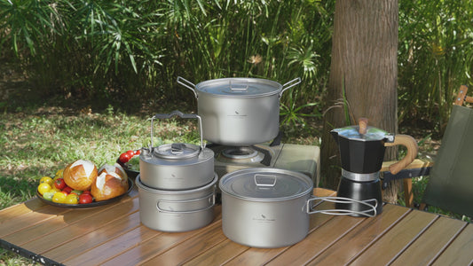 Boundless Voyage Titanium 3pcs Camping Cookware Mess Kit, Camping Cooking Set,Portable  Camp Pots Set 1.2L 1.8L 2.4L for Outdoor Camping, Picnic, Hiking, Backpacking