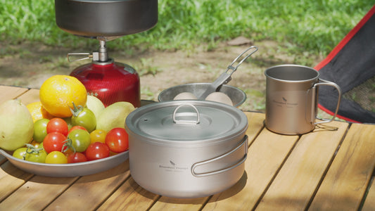 Boundless Voyage 1000ml Titanium Pot with Lid Outdoor Camping Individual Soldier Pot Single Layer Lunch Box with Folding Handle Portable Backpacking