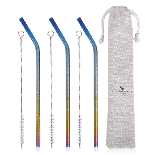 Boundless Voyage Titanium Curved Straw Cleaning Multi-color Reusable Straw with Cleaning Brush for Juice Water Coffee