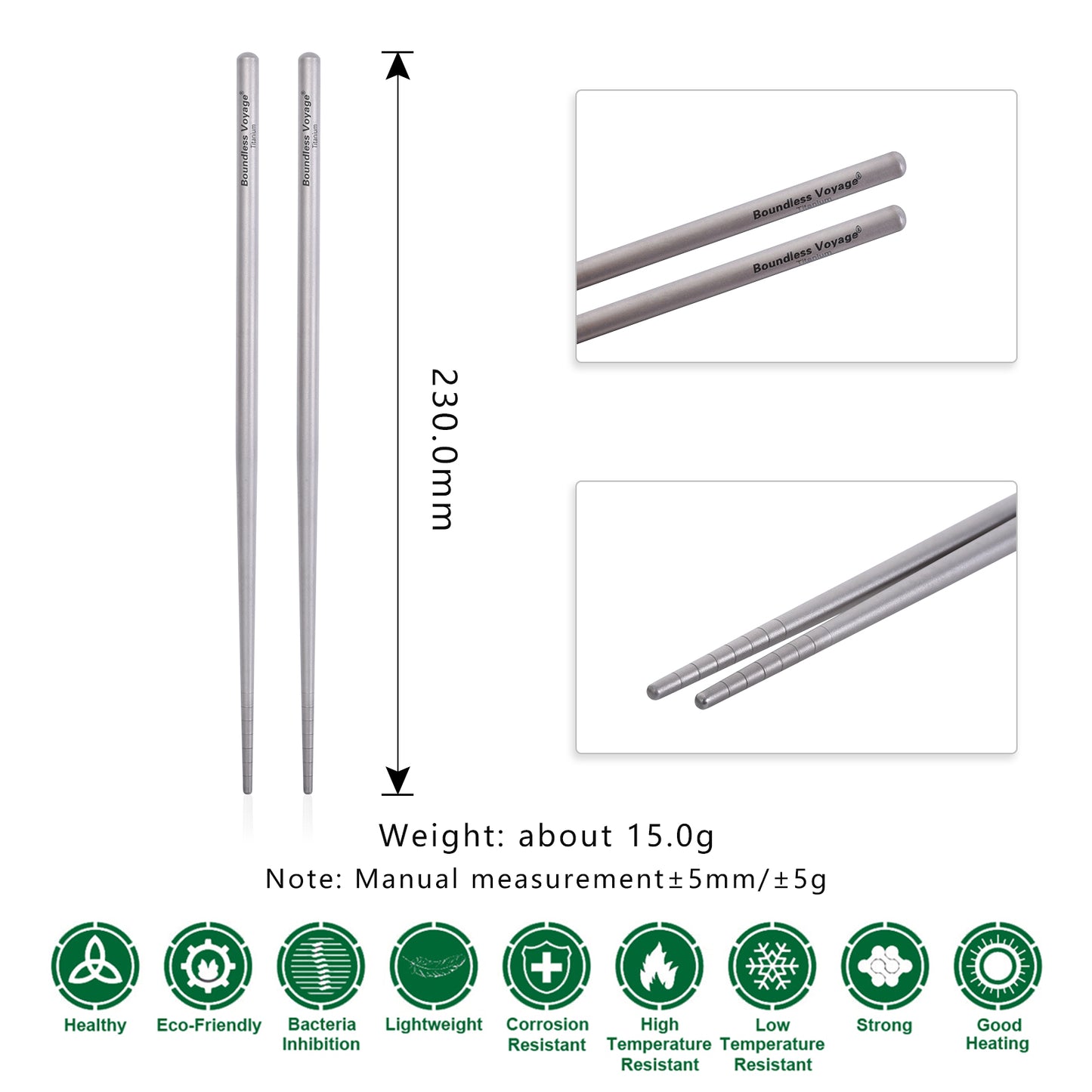 Boundless Voyage Titanium Round Chopsticks 23cm – Ultralight Reusable Eco-Friendly Cutlery for Home, Camping & Travel