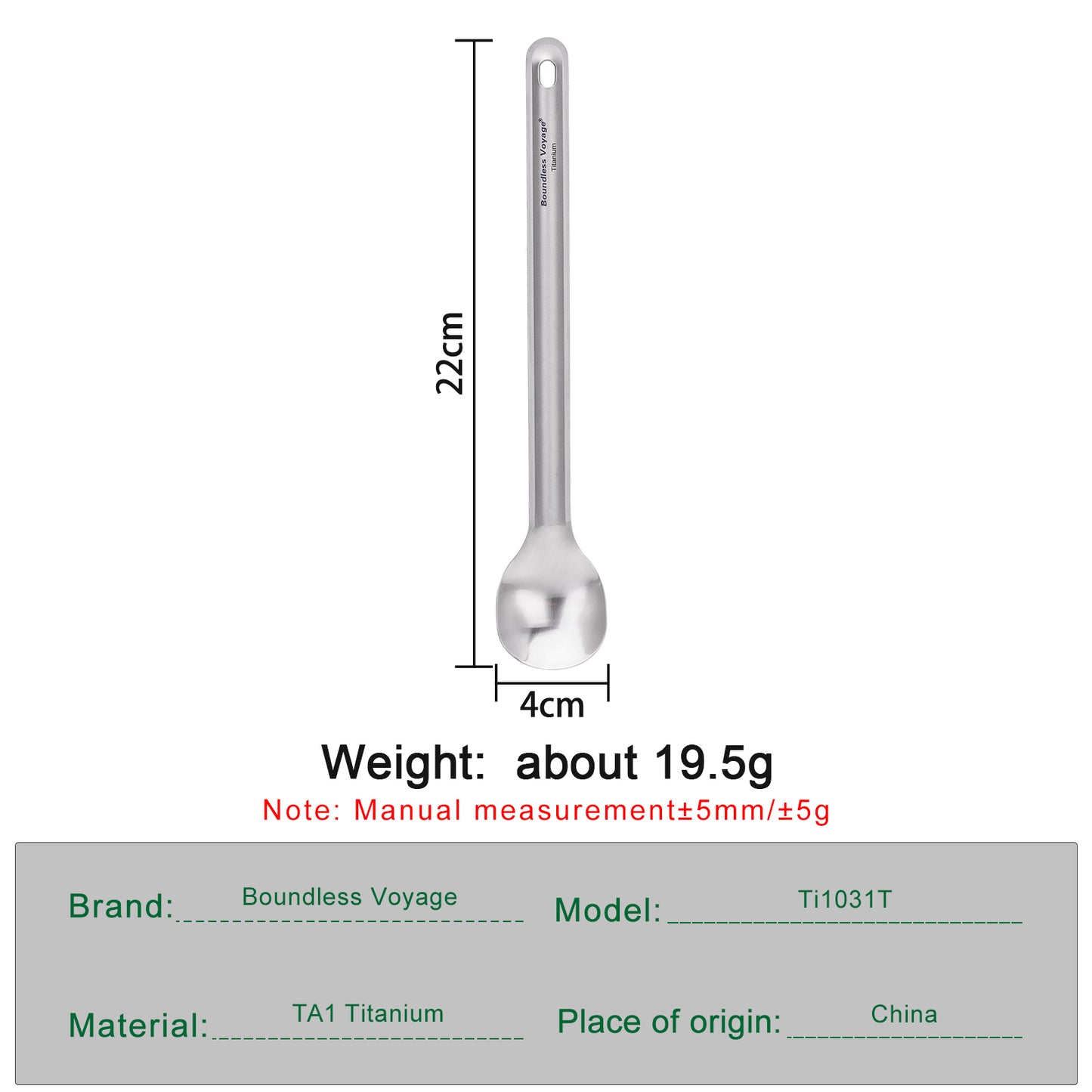 Boundless Voyage Titanium Long Handle Ultralight Spoon Cutlery with Storage Pouch for Camping, Travel & Home Use