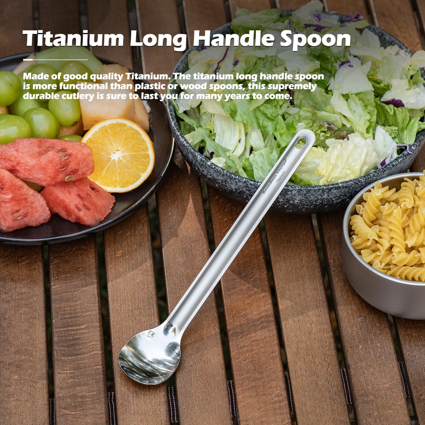Boundless Voyage Titanium Long Handle Ultralight Spoon Cutlery with Storage Pouch for Camping, Travel & Home Use