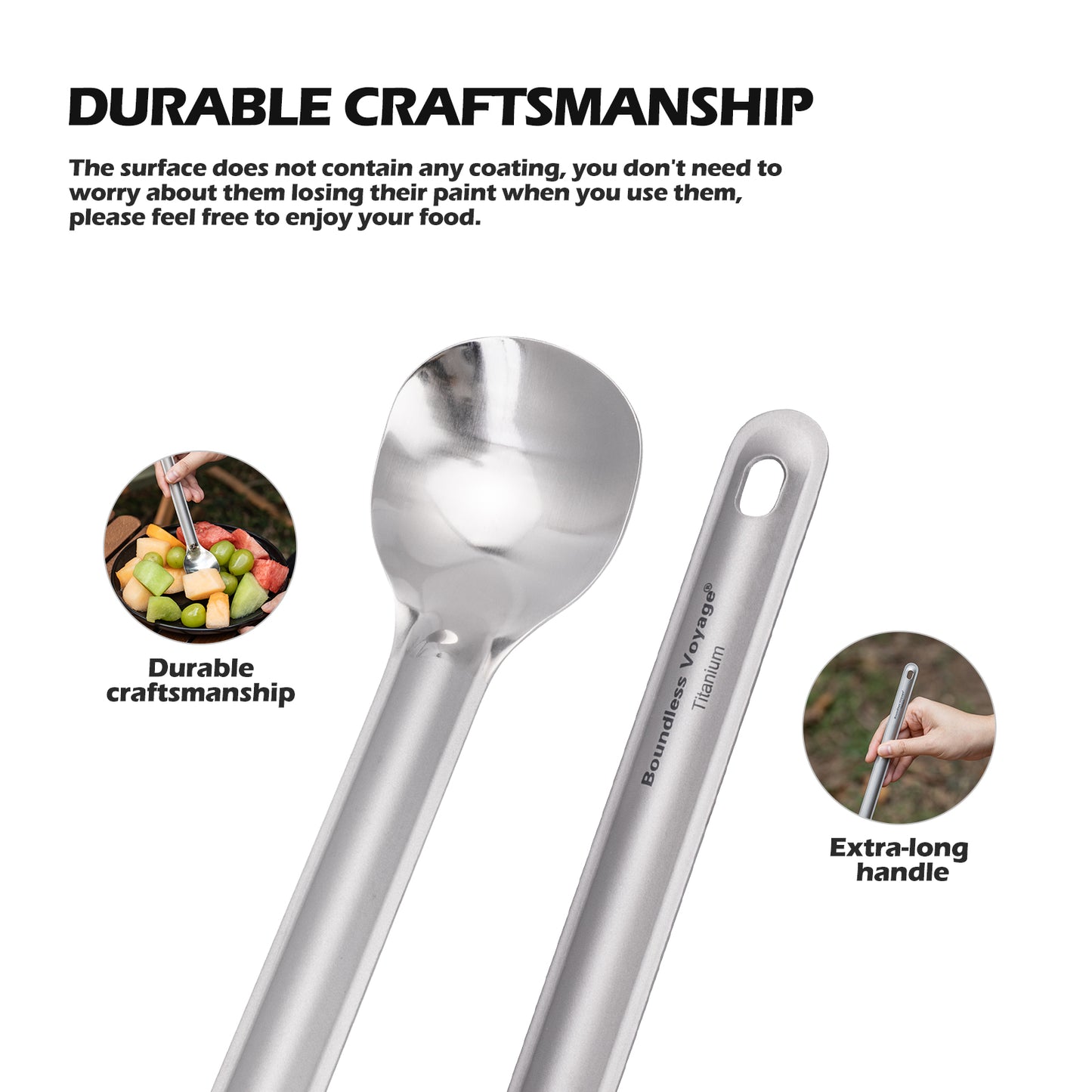 Boundless Voyage Titanium Long Handle Ultralight Spoon Cutlery with Storage Pouch for Camping, Travel & Home Use