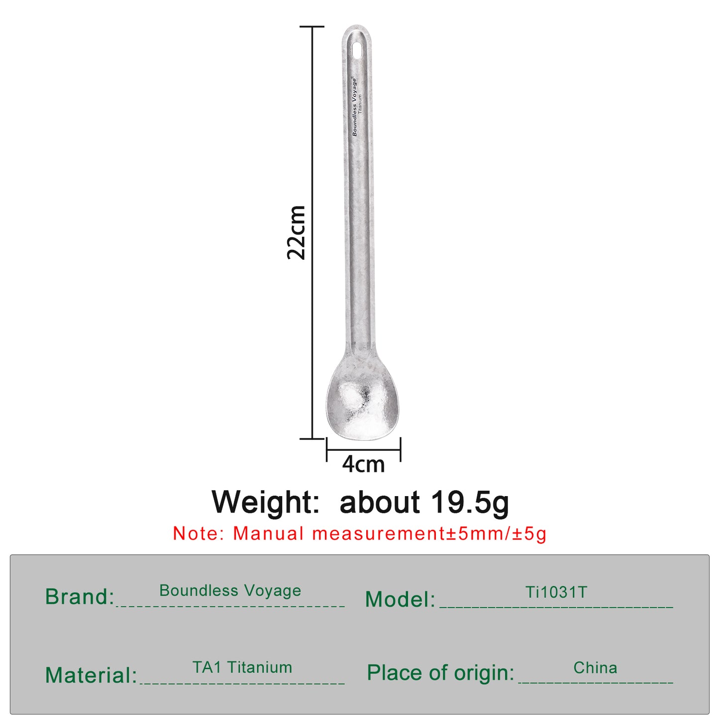 Boundless Voyage Titanium Long Handle Ultralight Spoon Cutlery with Storage Pouch for Camping, Travel & Home Use