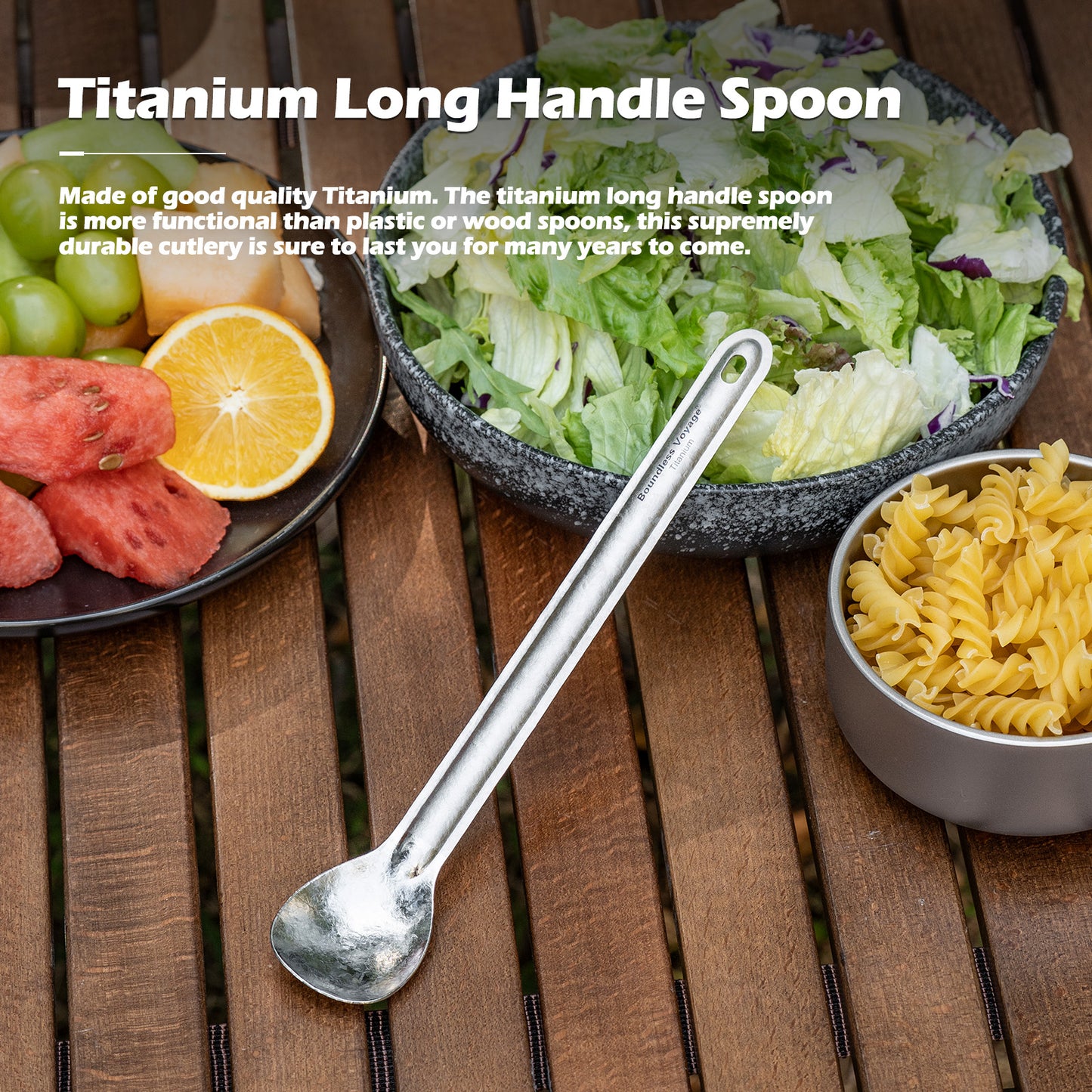 Boundless Voyage Titanium Long Handle Ultralight Spoon Cutlery with Storage Pouch for Camping, Travel & Home Use