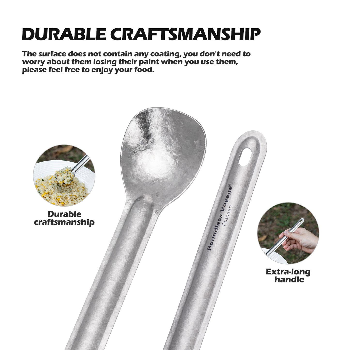 Boundless Voyage Titanium Long Handle Ultralight Spoon Cutlery with Storage Pouch for Camping, Travel & Home Use