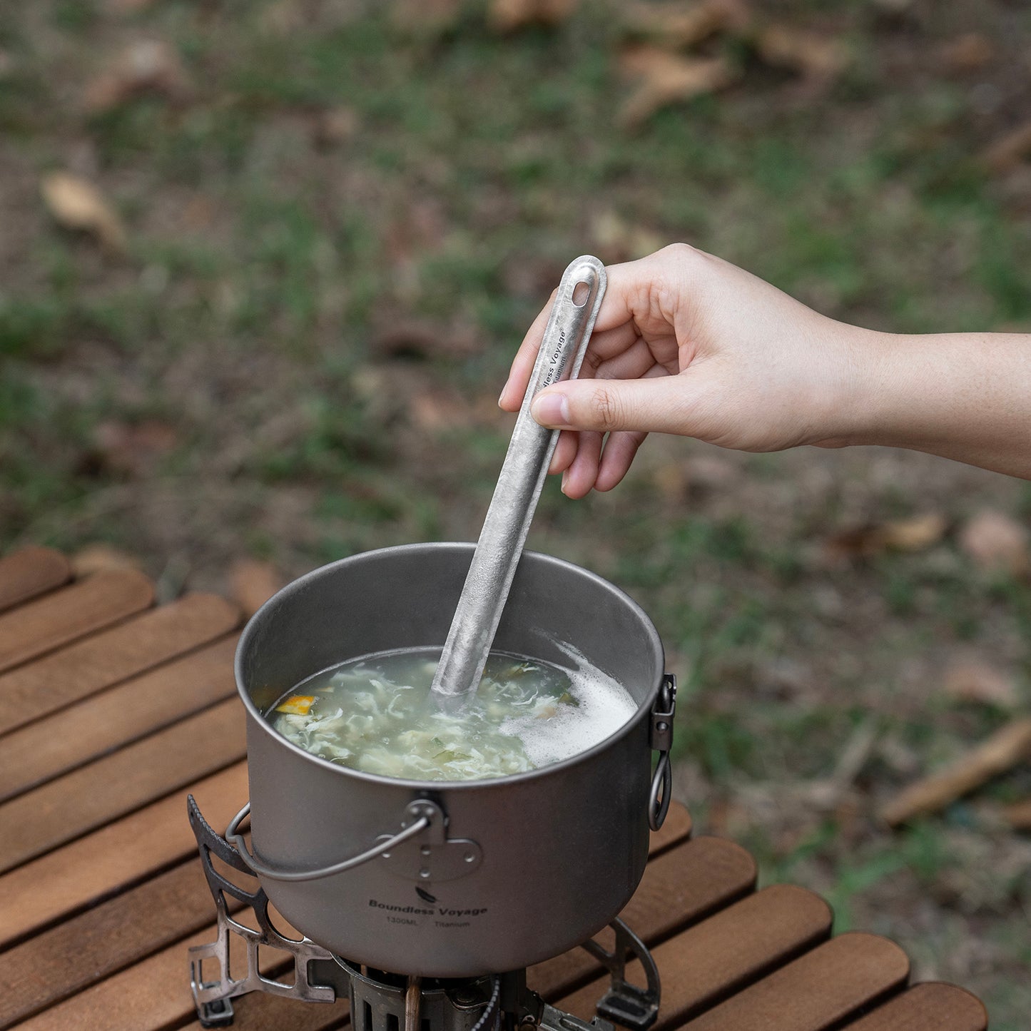 Boundless Voyage Titanium Long Handle Ultralight Spoon Cutlery with Storage Pouch for Camping, Travel & Home Use