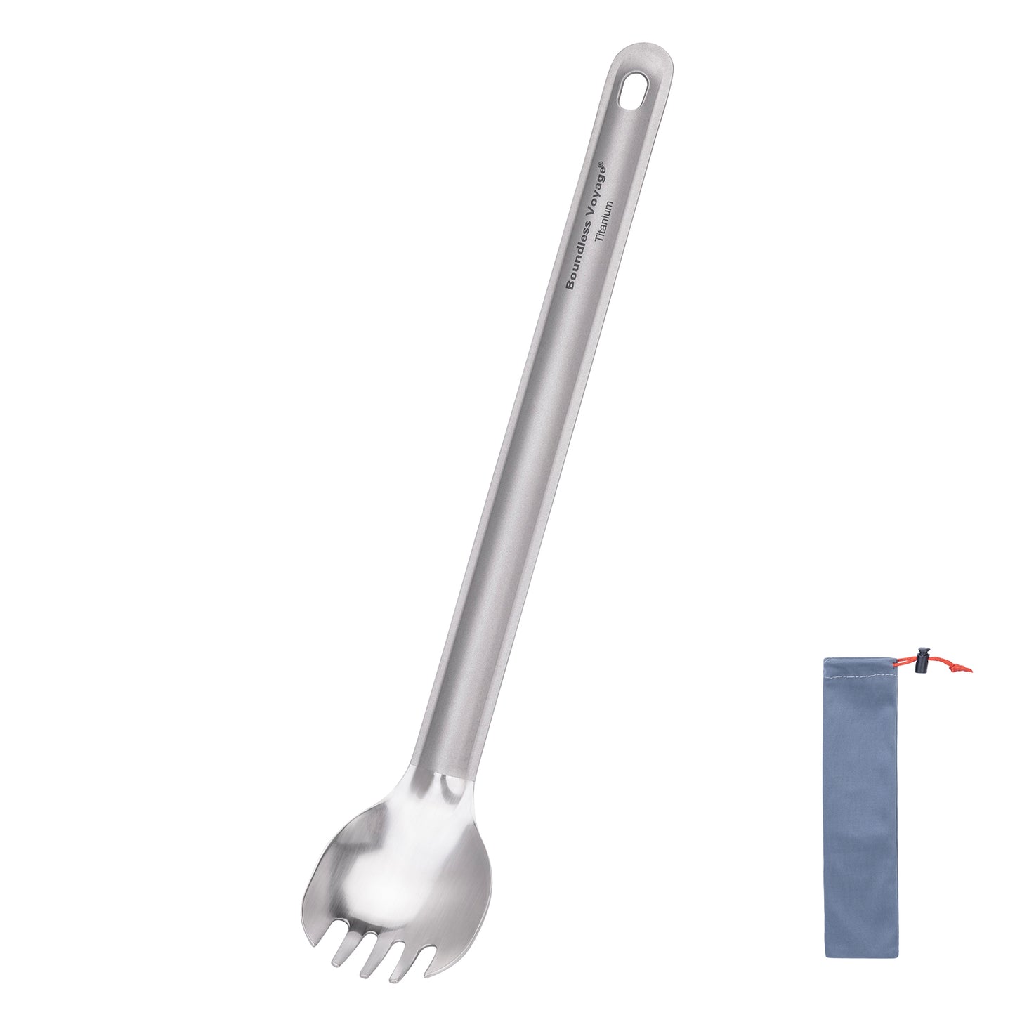 Boundless Voyage Titanium Long Handle Spork Ultralight Spoon & Fork Cutlery with Storage Pouch for Camping Travel & Home Use