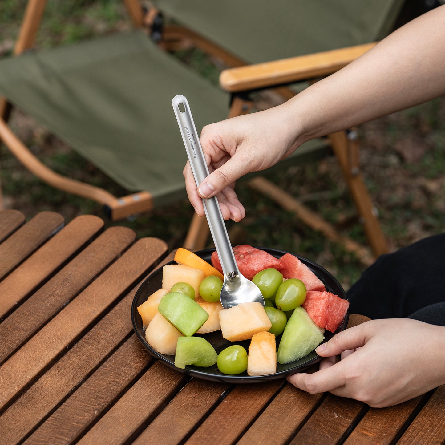 Boundless Voyage Titanium Long Handle Spork Ultralight Spoon & Fork Cutlery with Storage Pouch for Camping Travel & Home Use