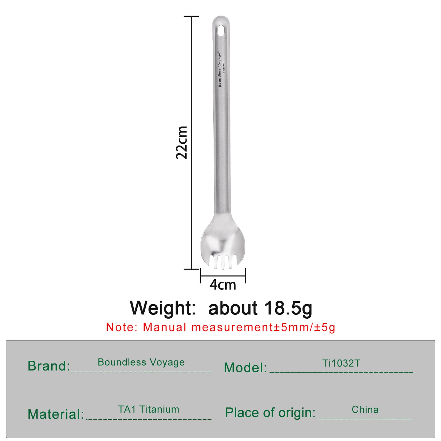 Boundless Voyage Titanium Long Handle Spork Ultralight Spoon & Fork Cutlery with Storage Pouch for Camping Travel & Home Use