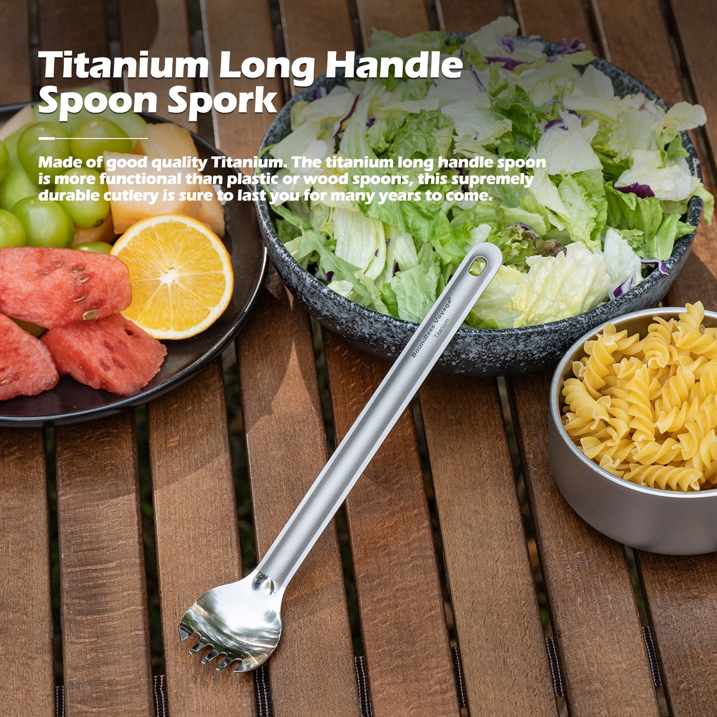 Boundless Voyage Titanium Long Handle Spork Ultralight Spoon & Fork Cutlery with Storage Pouch for Camping Travel & Home Use