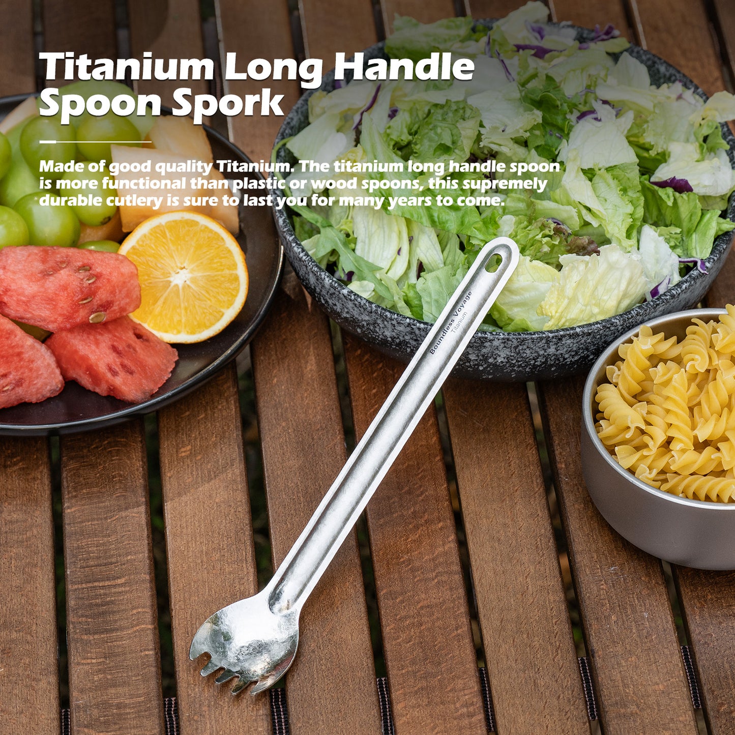 Boundless Voyage Titanium Long Handle Spork Ultralight Spoon & Fork Cutlery with Storage Pouch for Camping Travel & Home Use