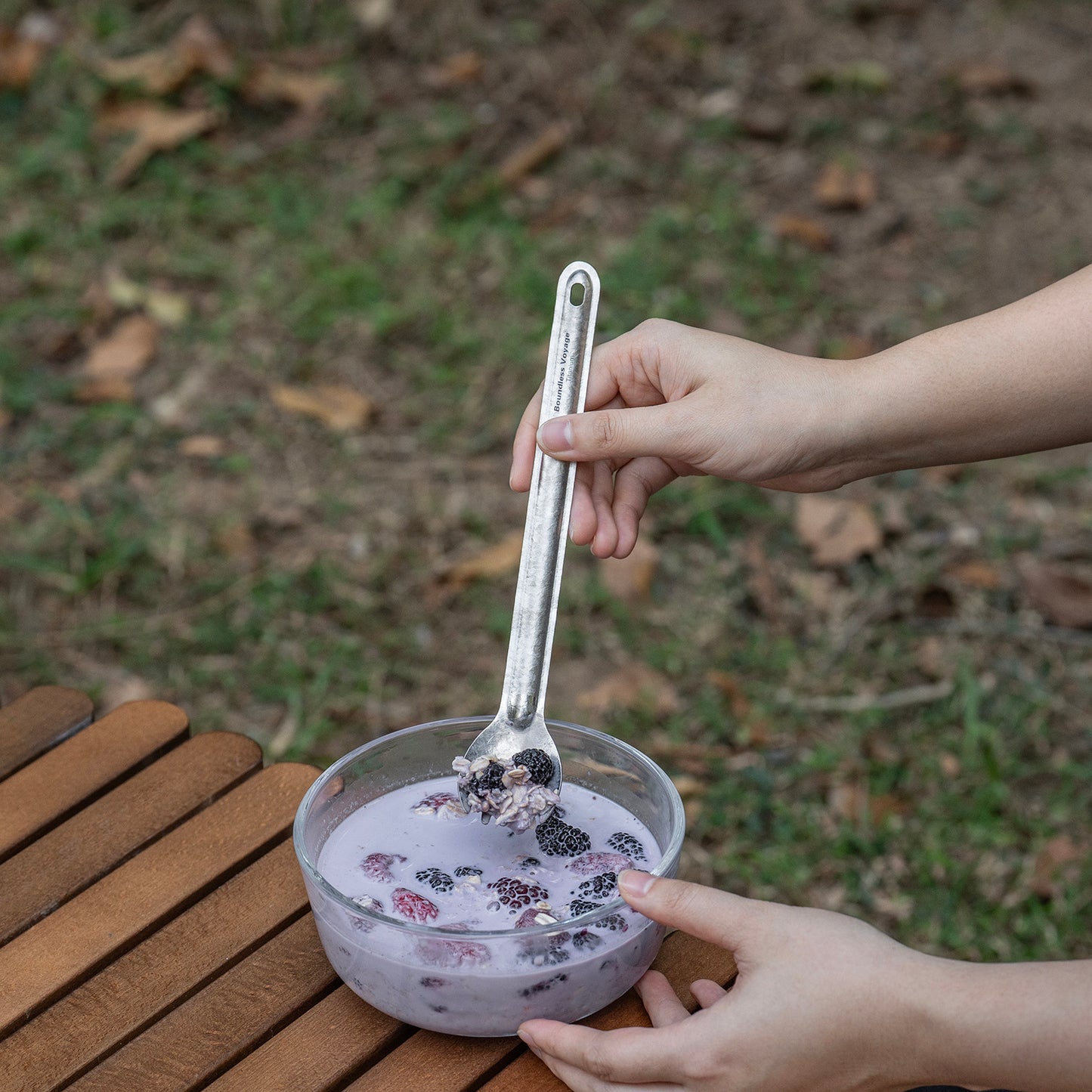 Boundless Voyage Titanium Long Handle Spork Ultralight Spoon & Fork Cutlery with Storage Pouch for Camping Travel & Home Use