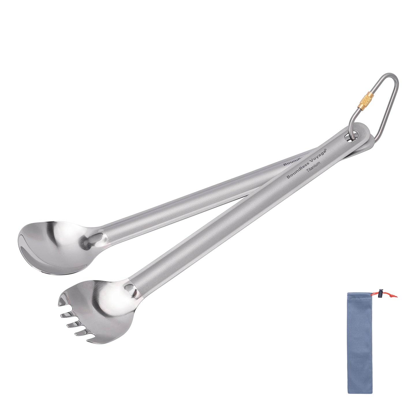 Boundless Voyage Titanium Long Handle Spork  Ultralight Spoon & Fork Cutlery Set with Storage Pouch for Camping Travel & Home Use