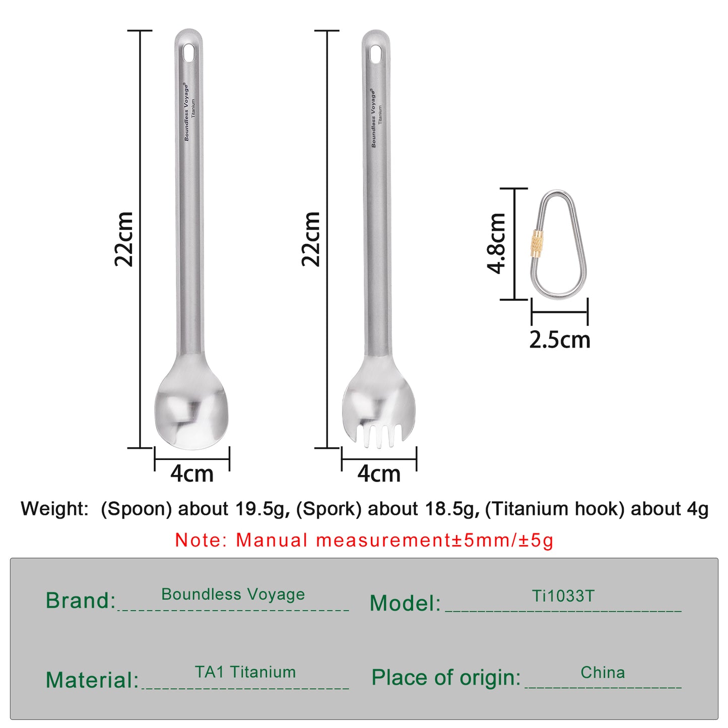 Boundless Voyage Titanium Long Handle Spork  Ultralight Spoon & Fork Cutlery Set with Storage Pouch for Camping Travel & Home Use