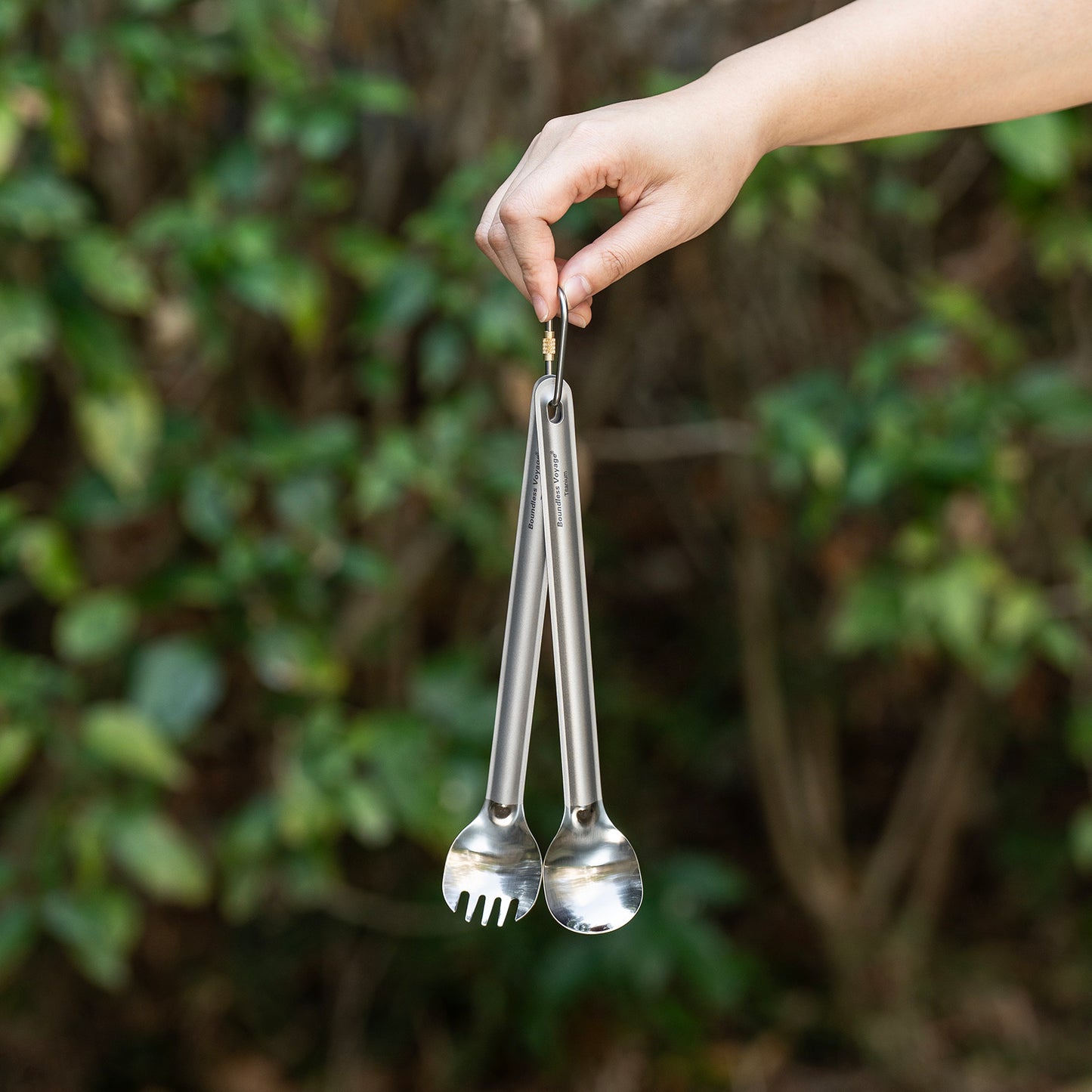 Boundless Voyage Titanium Long Handle Spork  Ultralight Spoon & Fork Cutlery Set with Storage Pouch for Camping Travel & Home Use