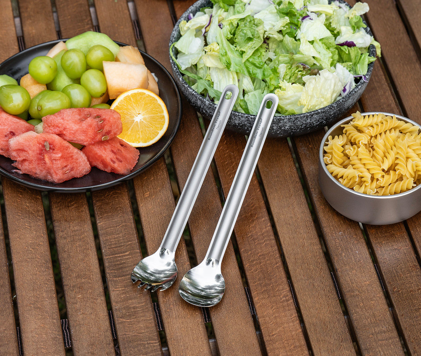 Boundless Voyage Titanium Long Handle Spork  Ultralight Spoon & Fork Cutlery Set with Storage Pouch for Camping Travel & Home Use