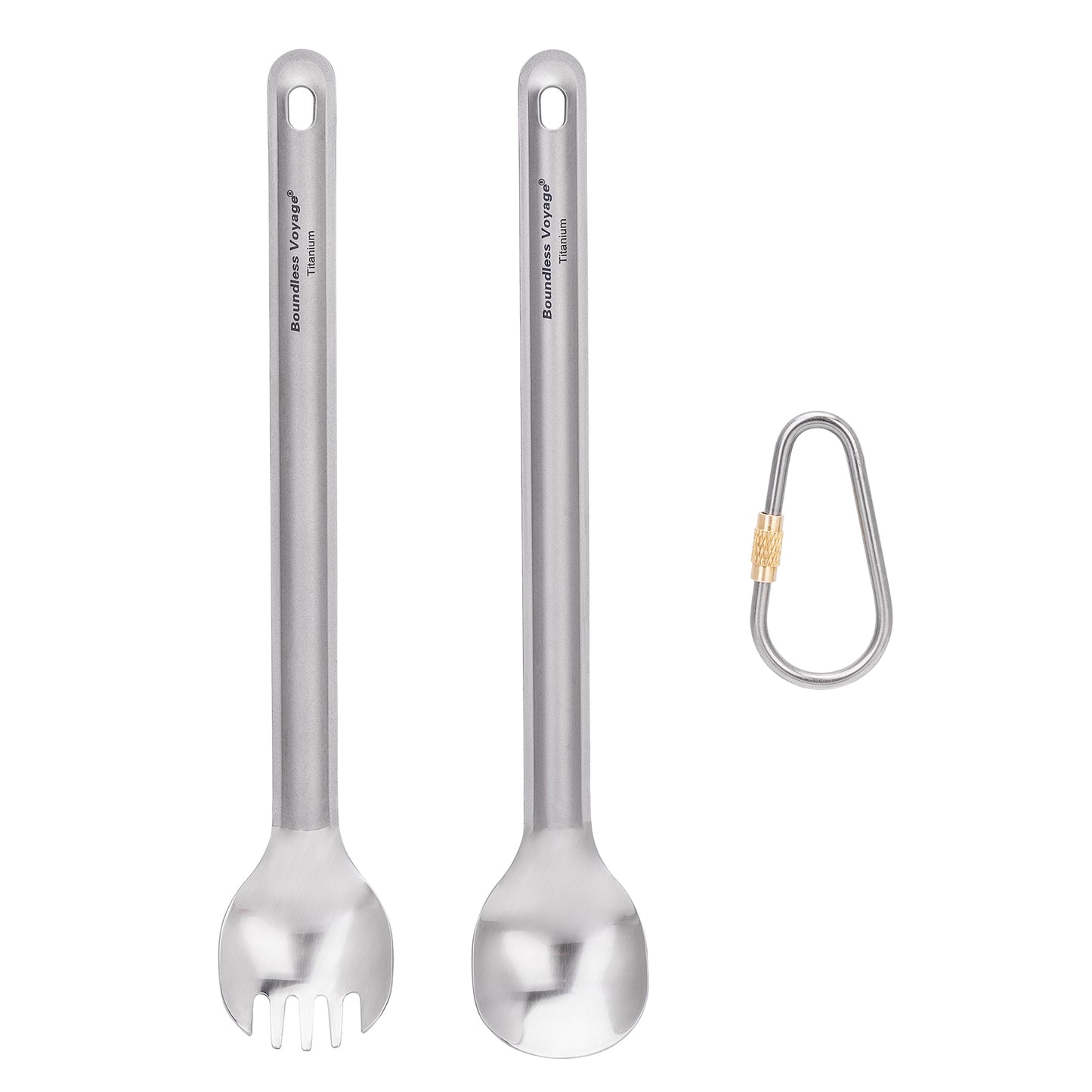 Boundless Voyage Titanium Long Handle Spork  Ultralight Spoon & Fork Cutlery Set with Storage Pouch for Camping Travel & Home Use