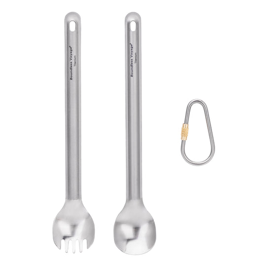 Boundless Voyage Titanium Long Handle Spork  Ultralight Spoon & Fork Cutlery Set with Storage Pouch for Camping Travel & Home Use