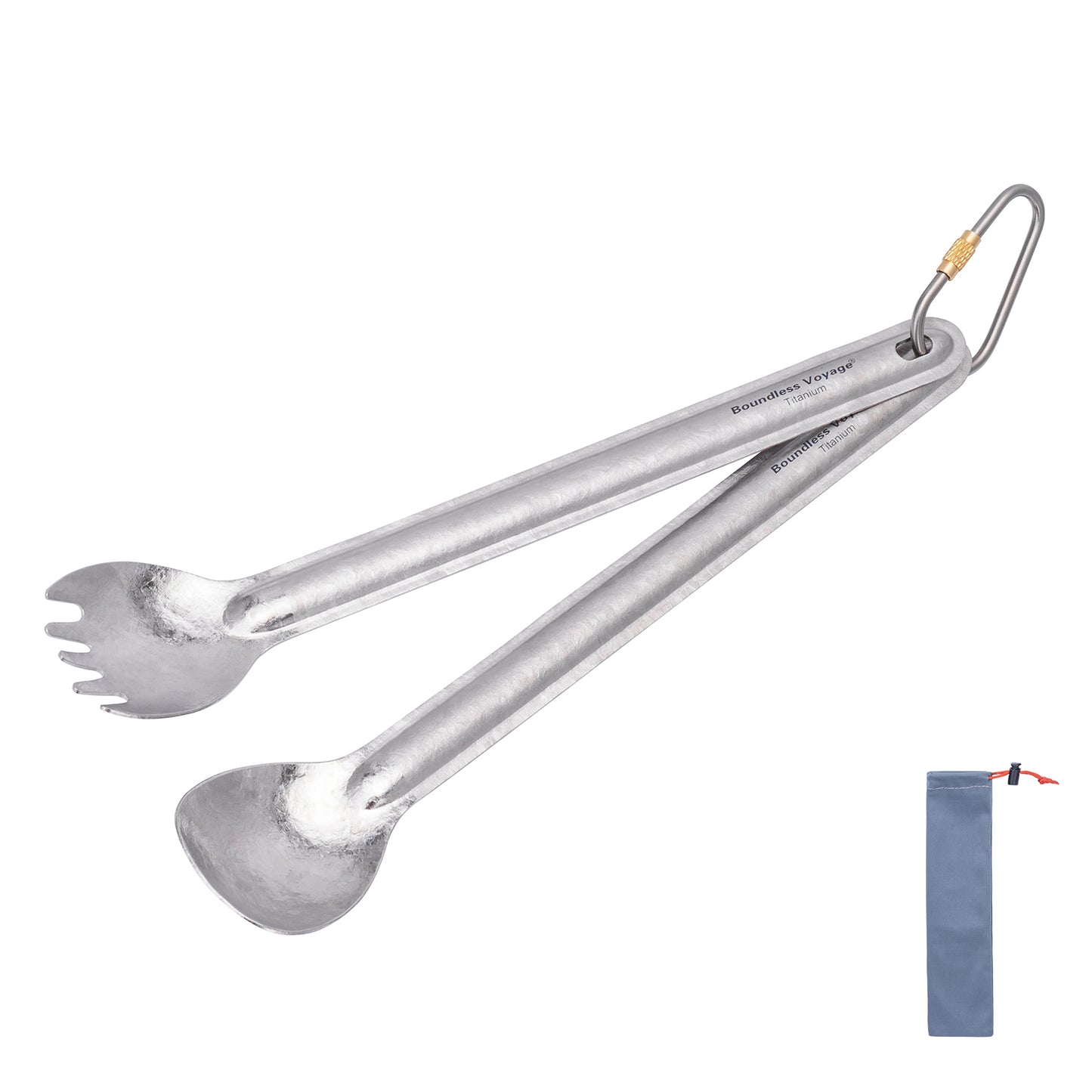 Boundless Voyage Titanium Long Handle Spork  Ultralight Spoon & Fork Cutlery Set with Storage Pouch for Camping Travel & Home Use