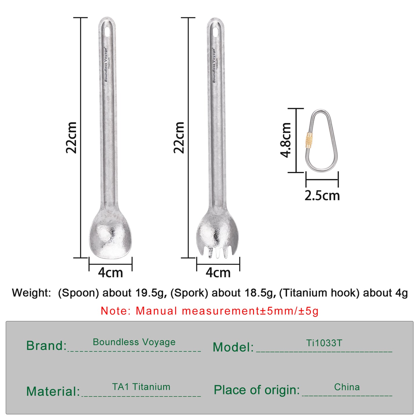 Boundless Voyage Titanium Long Handle Spork  Ultralight Spoon & Fork Cutlery Set with Storage Pouch for Camping Travel & Home Use