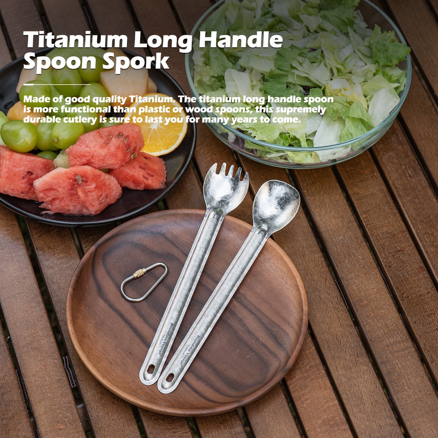 Boundless Voyage Titanium Long Handle Spork  Ultralight Spoon & Fork Cutlery Set with Storage Pouch for Camping Travel & Home Use