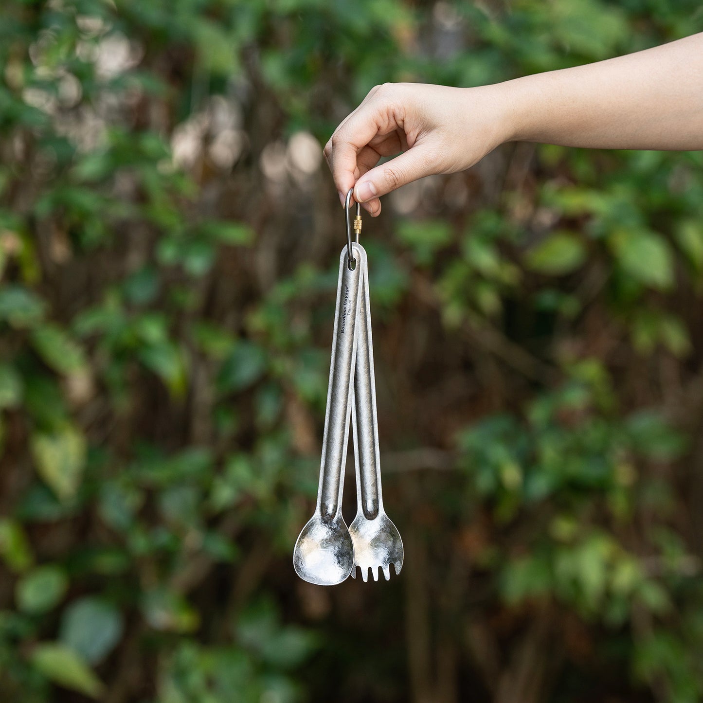 Boundless Voyage Titanium Long Handle Spork  Ultralight Spoon & Fork Cutlery Set with Storage Pouch for Camping Travel & Home Use