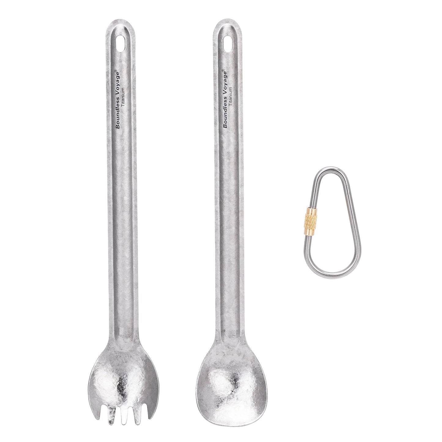 Boundless Voyage Titanium Long Handle Spork  Ultralight Spoon & Fork Cutlery Set with Storage Pouch for Camping Travel & Home Use