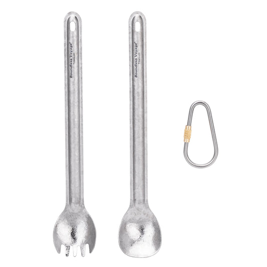 Boundless Voyage Titanium Long Handle Spork  Ultralight Spoon & Fork Cutlery Set with Storage Pouch for Camping Travel & Home Use