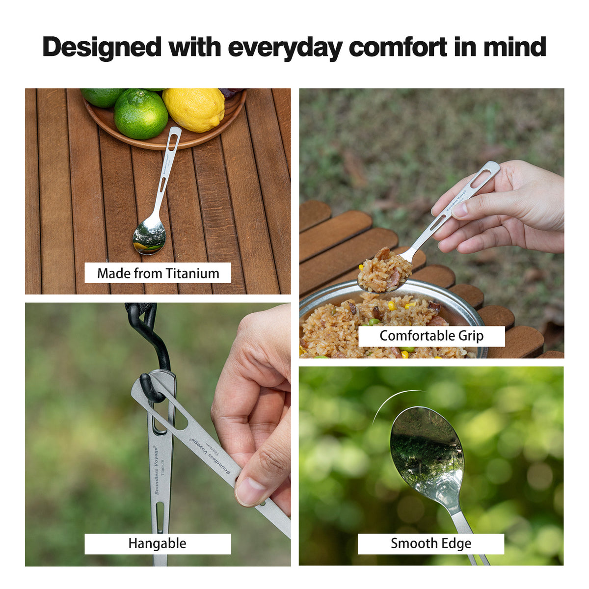 Boundless Voyage Titanium Spoon – Ultralight TA1 Titanium Camping Spoon for Backpacking, Travel & Everyday Use