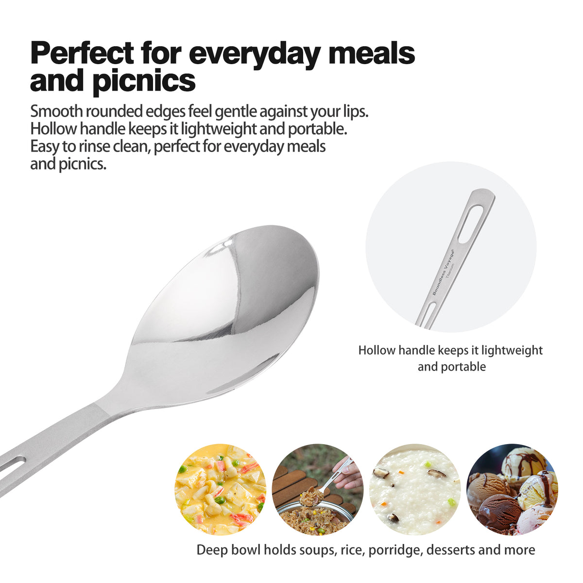 Boundless Voyage Titanium Spoon – Ultralight TA1 Titanium Camping Spoon for Backpacking, Travel & Everyday Use