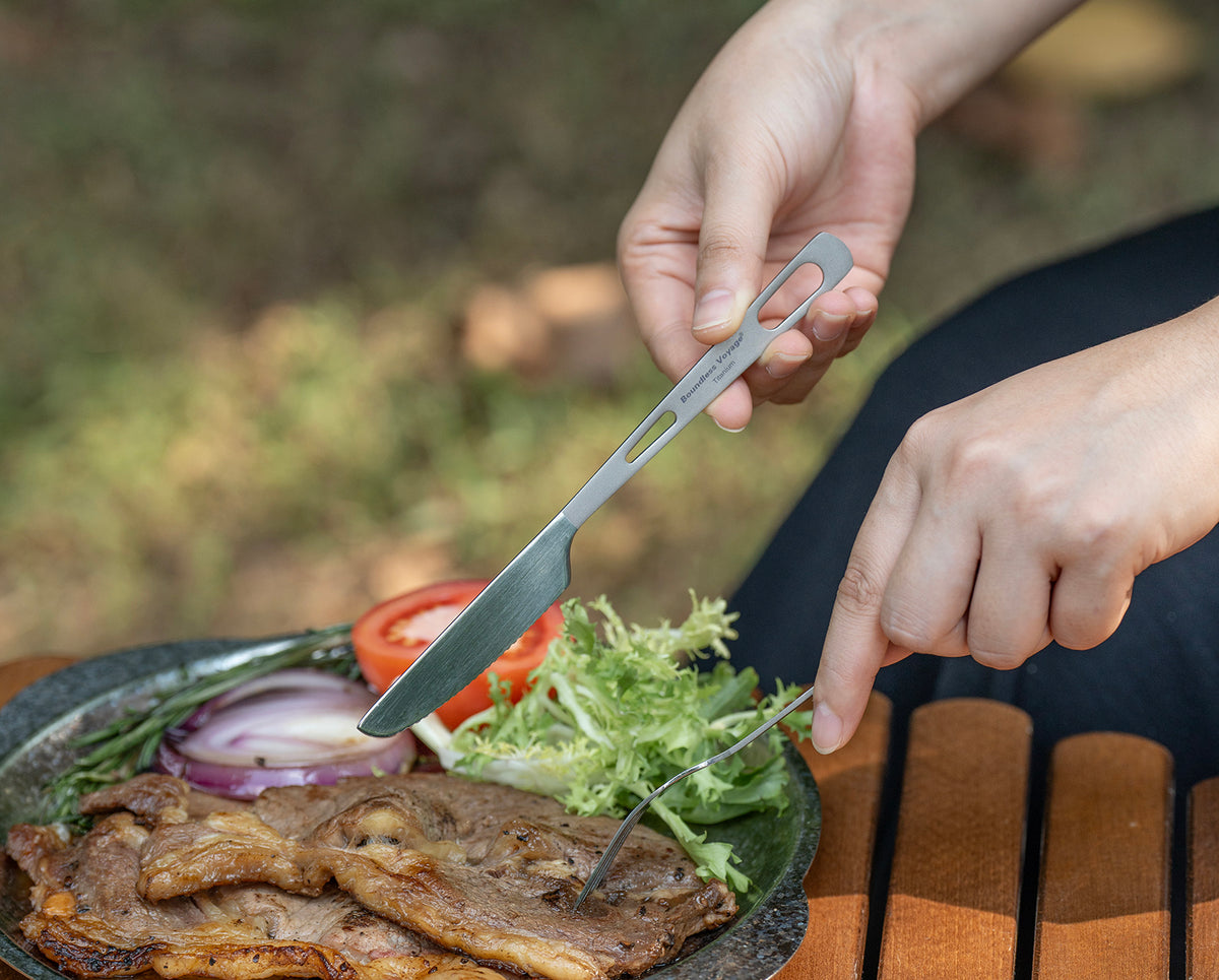 Boundless Voyage Titanium Knife – Ultralight TA1 Titanium Camping Cutlery for Backpacking, Hiking, Travel & Everyday Use