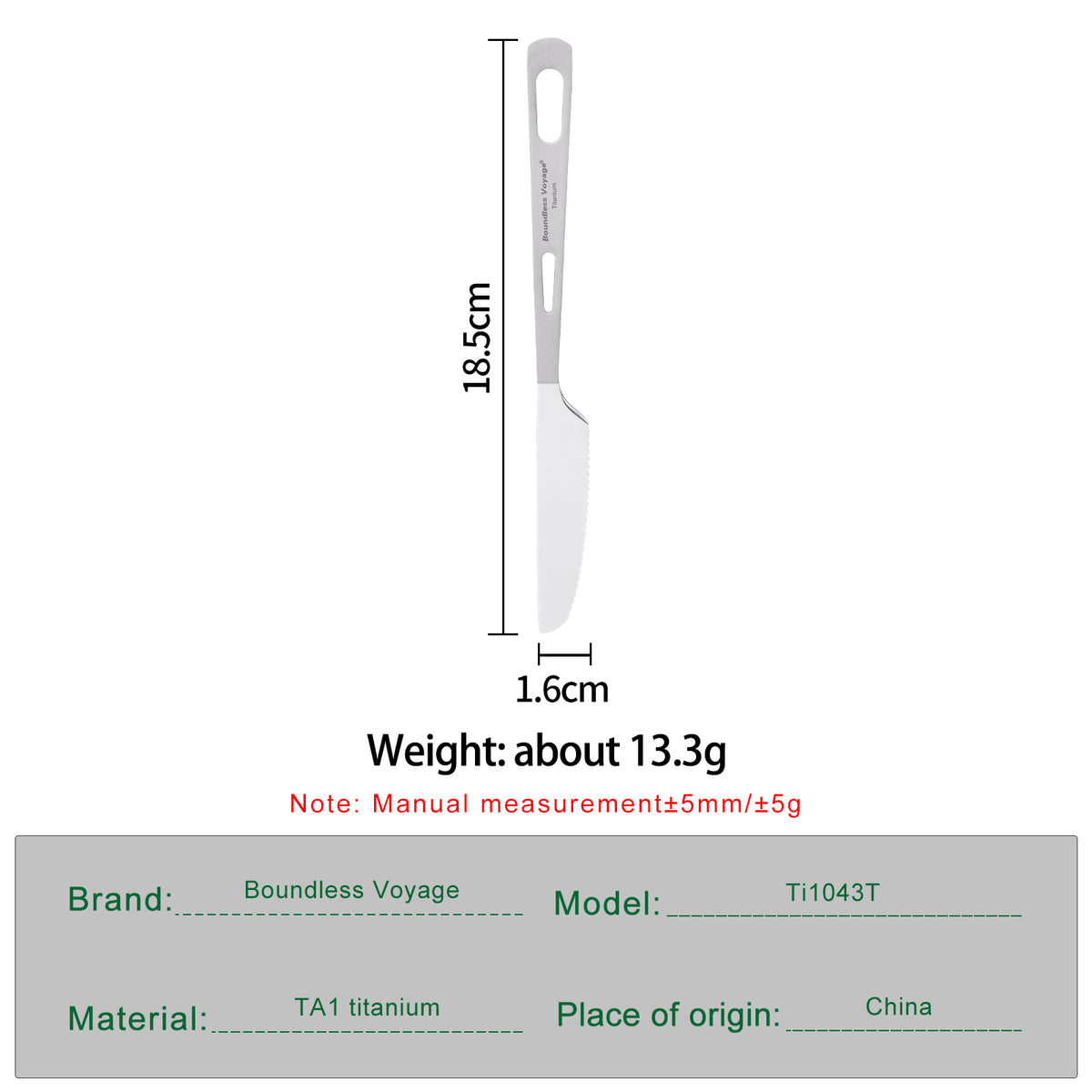 Boundless Voyage Titanium Knife – Ultralight TA1 Titanium Camping Cutlery for Backpacking, Hiking, Travel & Everyday Use