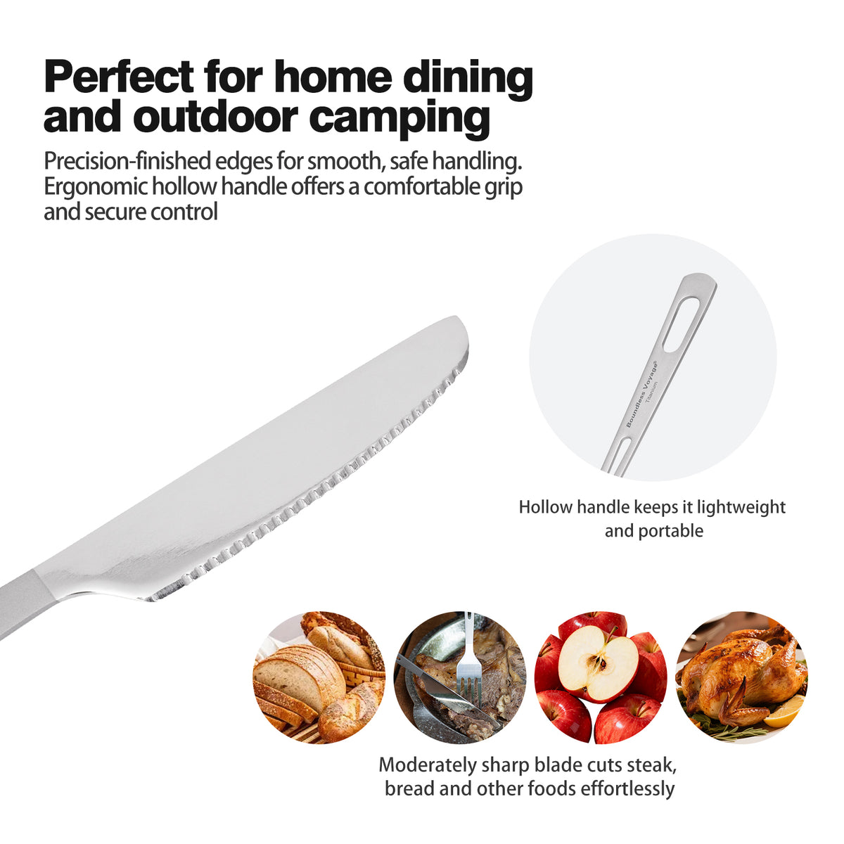 Boundless Voyage Titanium Knife – Ultralight TA1 Titanium Camping Cutlery for Backpacking, Hiking, Travel & Everyday Use