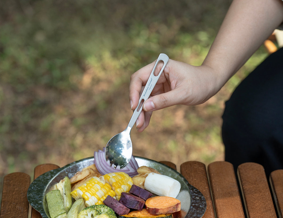Boundless Voyage Titanium Spork – Ultralight TA1 Titanium Spoon & Fork Combo for Camping, Backpacking, Hiking & Travel