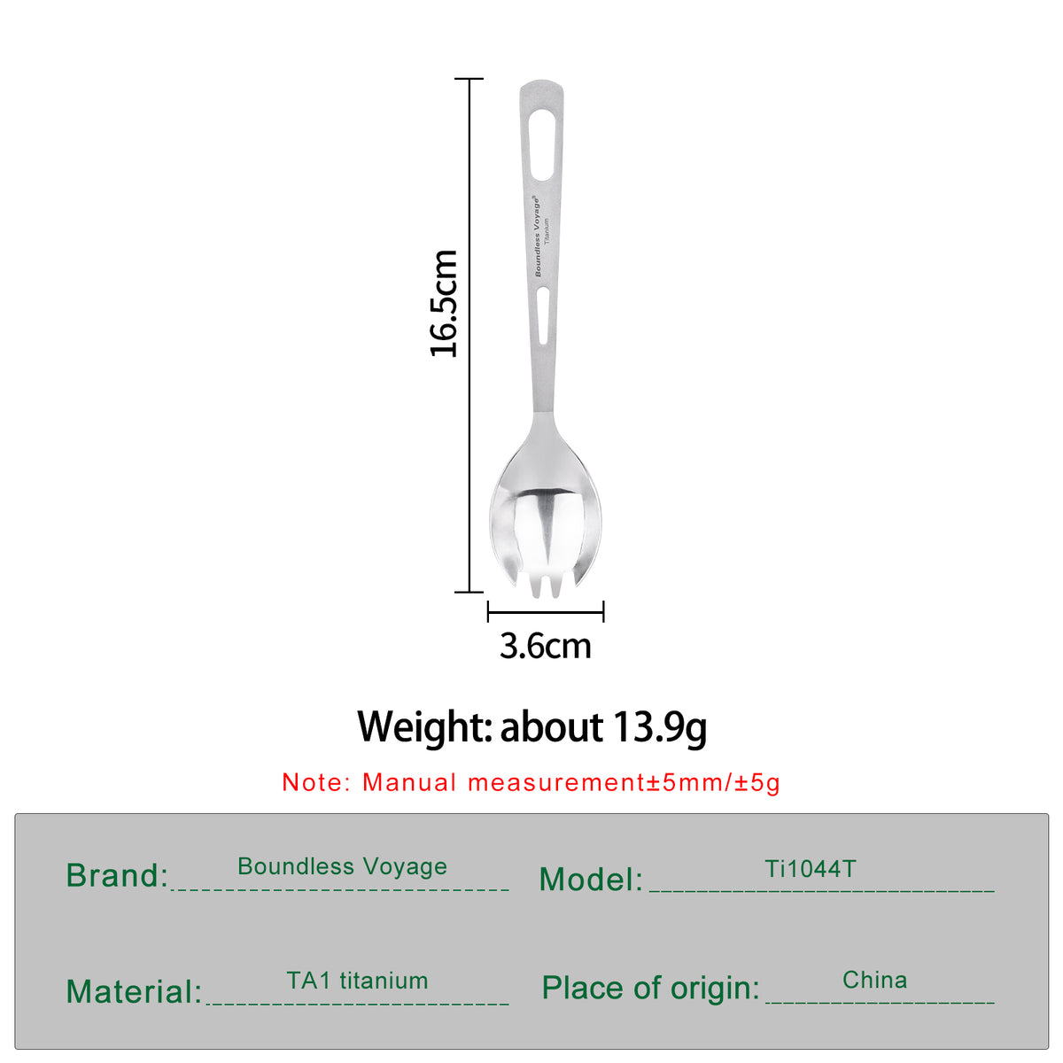 Boundless Voyage Titanium Spork – Ultralight TA1 Titanium Spoon & Fork Combo for Camping, Backpacking, Hiking & Travel