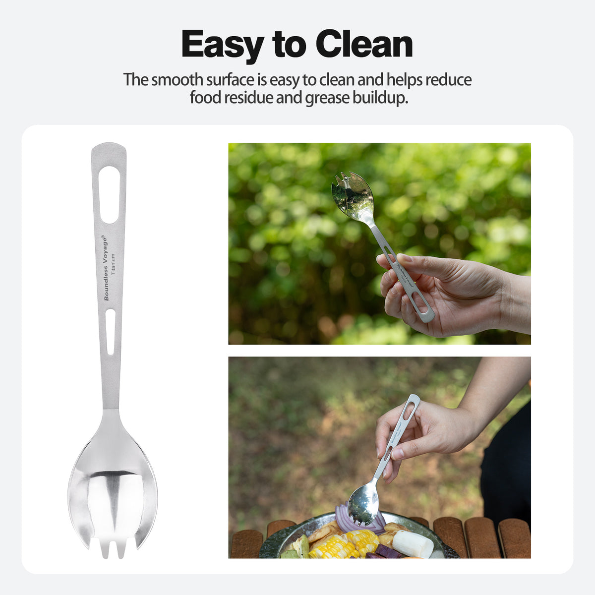 Boundless Voyage Titanium Spork – Ultralight TA1 Titanium Spoon & Fork Combo for Camping, Backpacking, Hiking & Travel