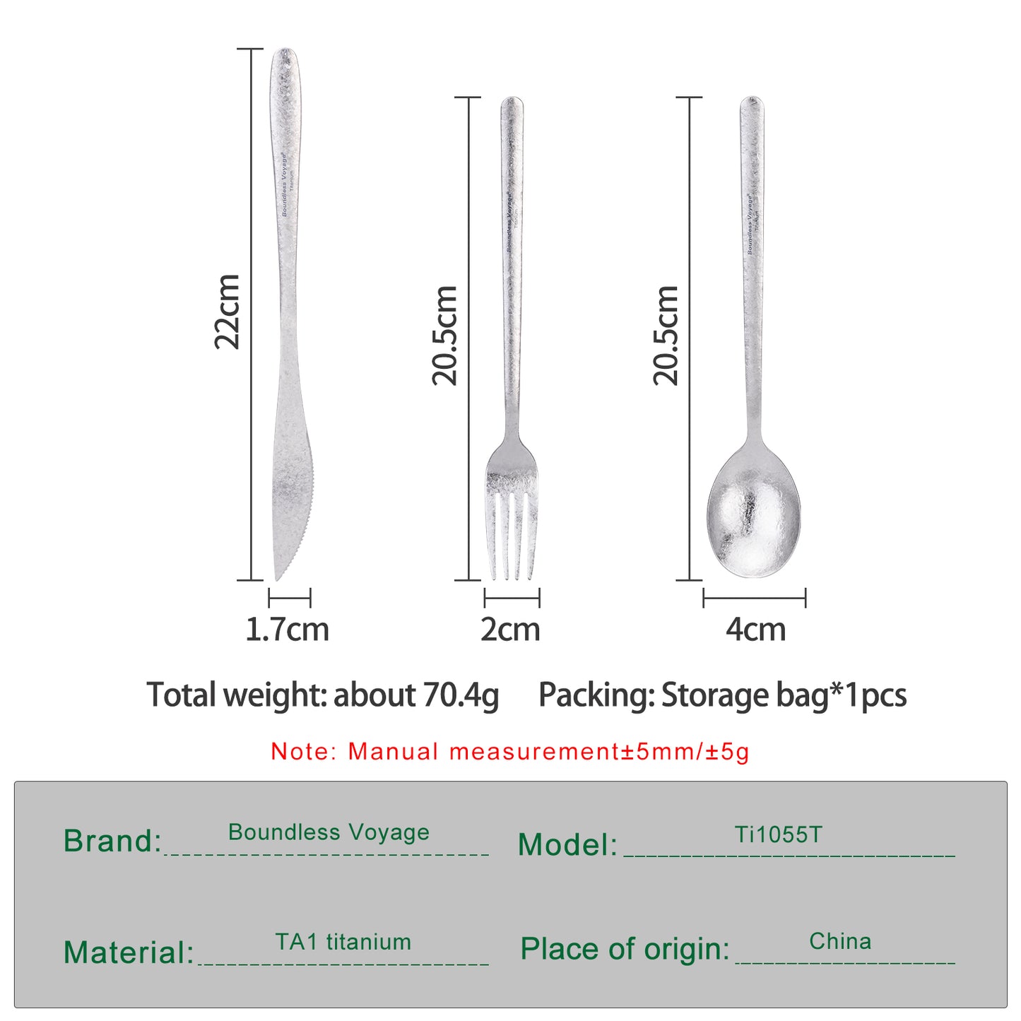 Boundless Voyage Titanium Camping Cutlery Set – Eco-Friendly Knife, Fork & Spoon | Durable Tableware for Home, Travel & Outdoor Use
