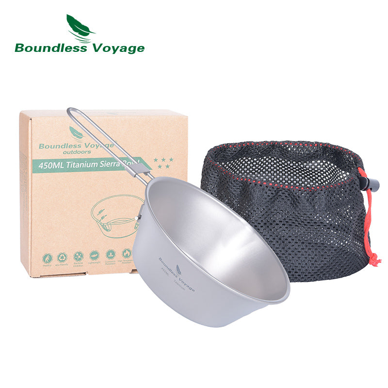 Boundless Voyage Titanium Sierra Cup Bowl with Folding Handle Outdoor Camping Hiking Portable Pan Tableware  450ml