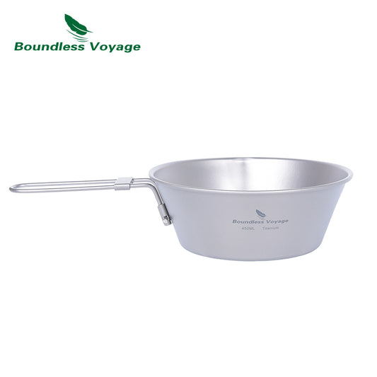 Boundless Voyage Titanium Sierra Cup Bowl with Folding Handle Outdoor Camping Hiking Portable Pan Tableware  450ml