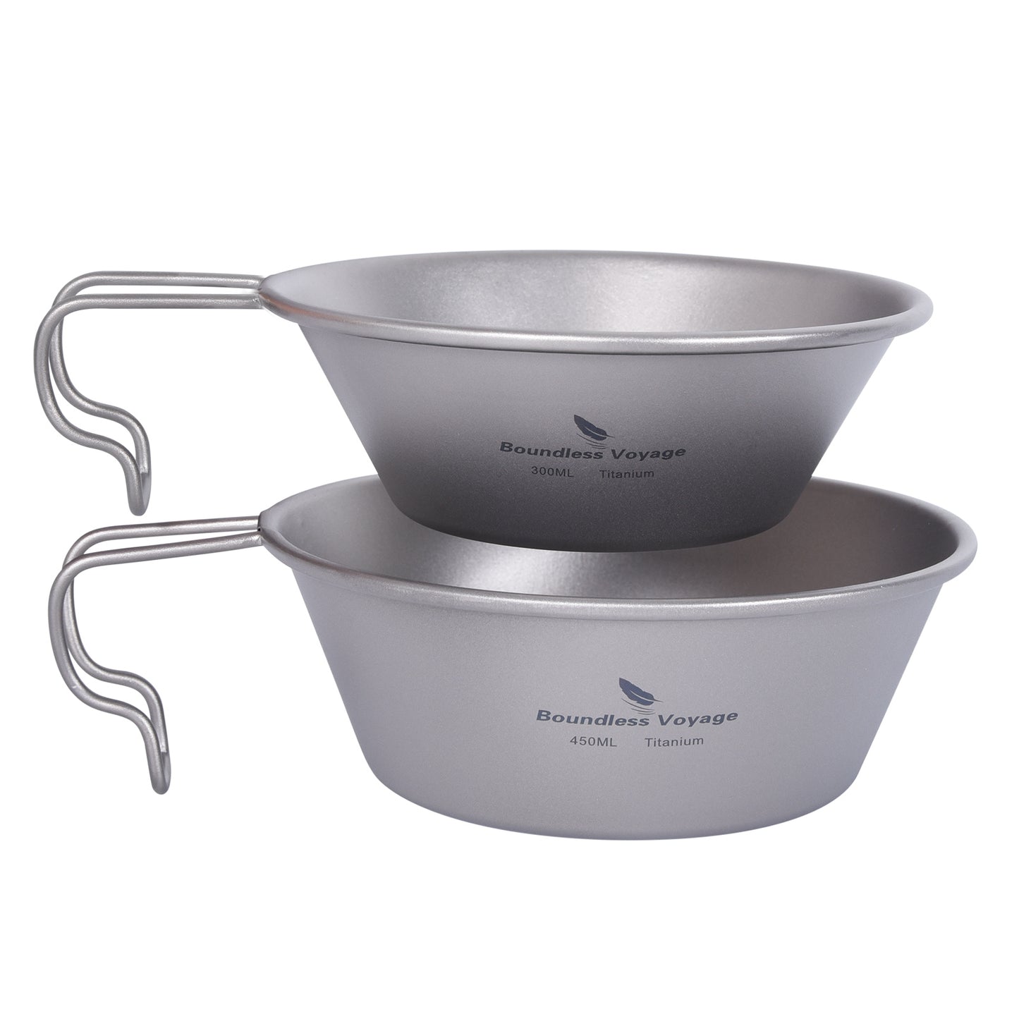 Boundless Voyage Titanium Sierra Cup Set – 300ml & 450ml Ultralight Camping Mug Bowls with Handle for Cooking & Outdoor Use