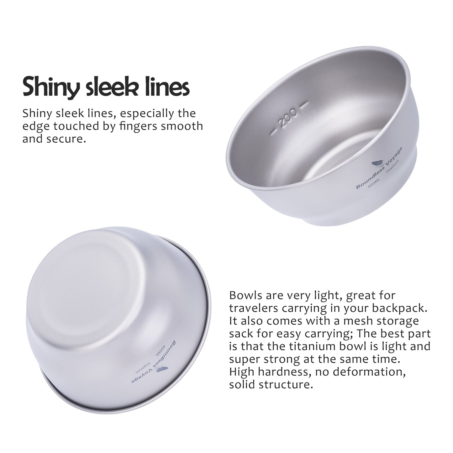 Boundless Voyage 400ml Titanium Camping Bowl – Ultralight Single-Wall Outdoor Dish for Hiking, Backpacking & Travel