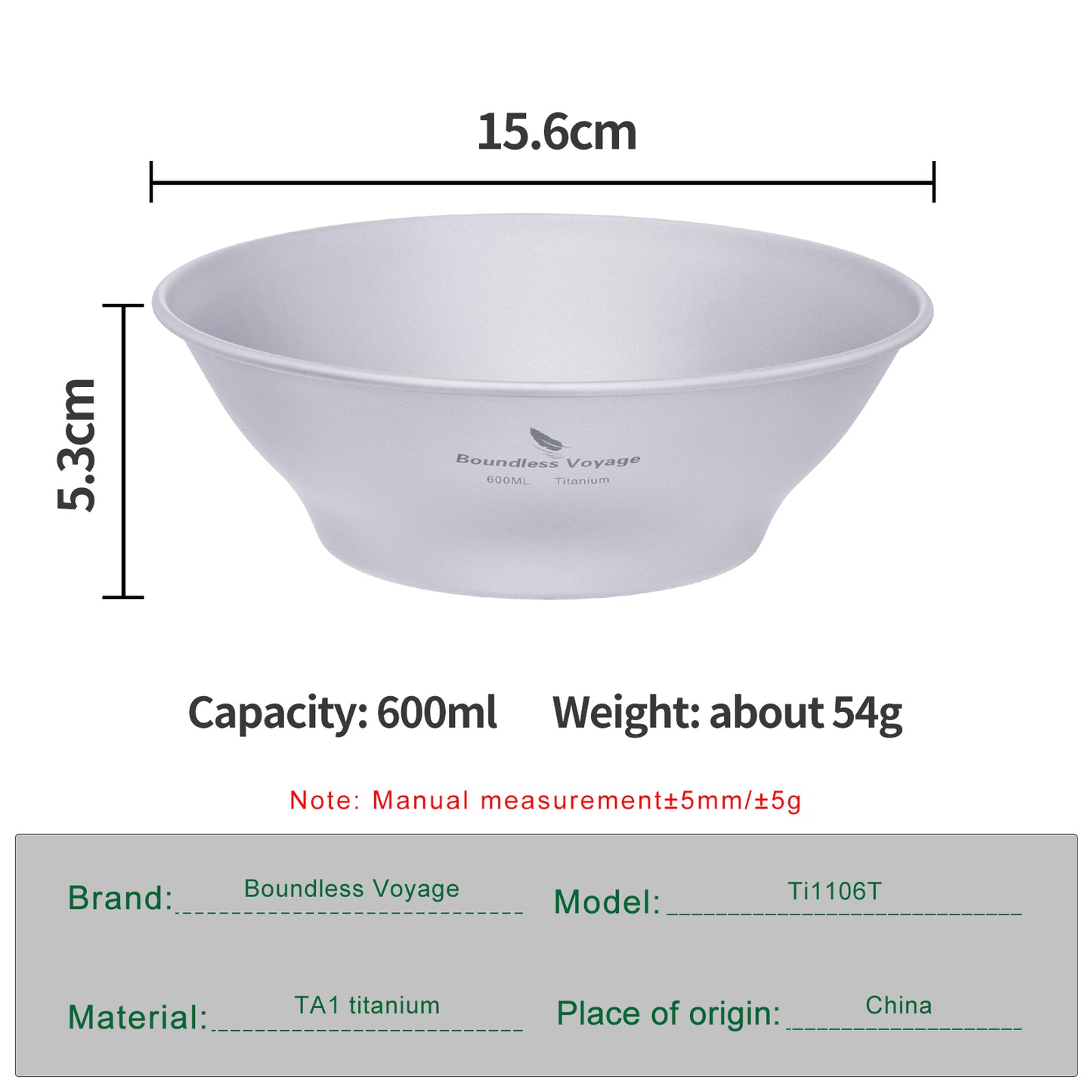 Boundless Voyage 600ml Titanium Camping Bowl – Ultralight Single-Wall Outdoor Dish for Hiking, Backpacking & Travel