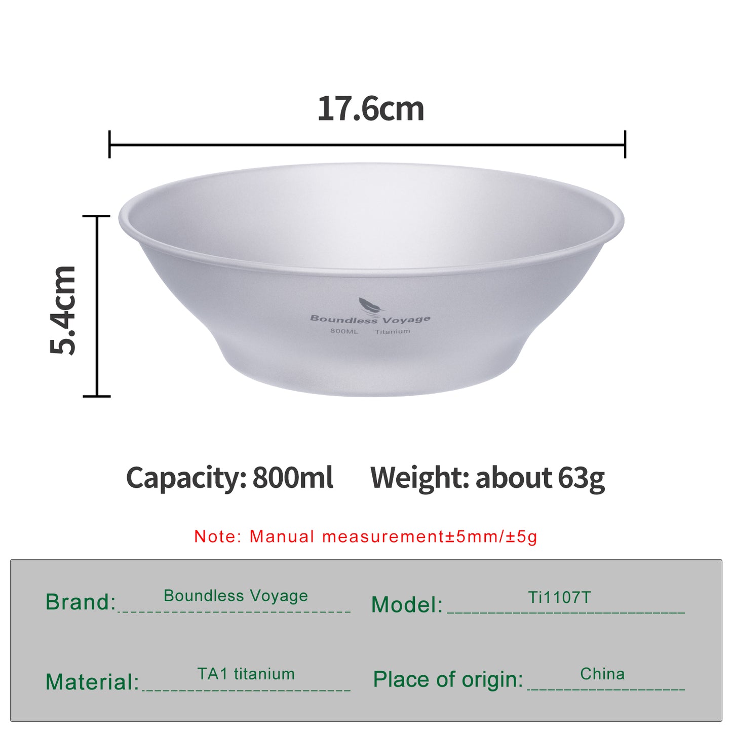 Boundless Voyage 800ml Titanium Camping Bowl – Ultralight Large Single-Wall Outdoor Dish for Backpacking, Hiking & Travel