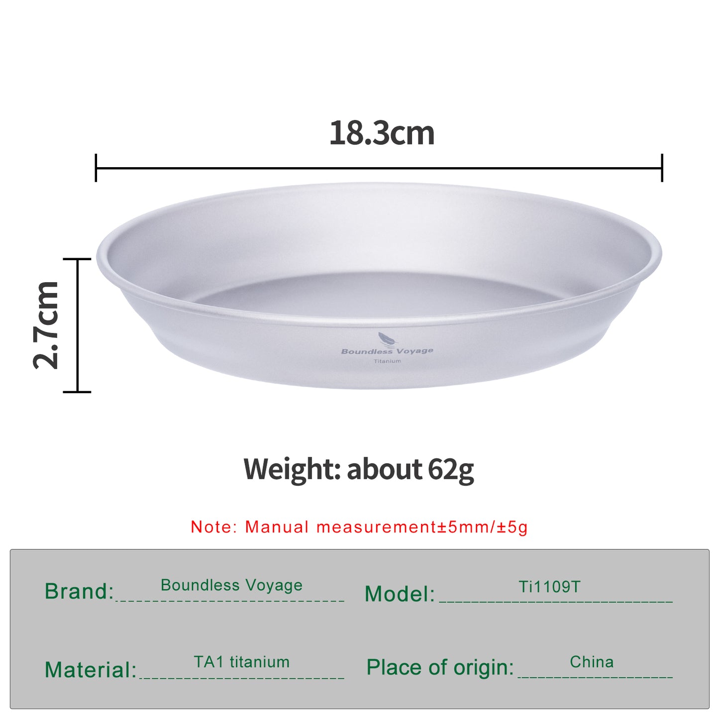 Boundless Voyage 7" Titanium Camping Pan Plate – Ultralight Outdoor Dish with Carry Bag for Hiking, Backpacking & Travel