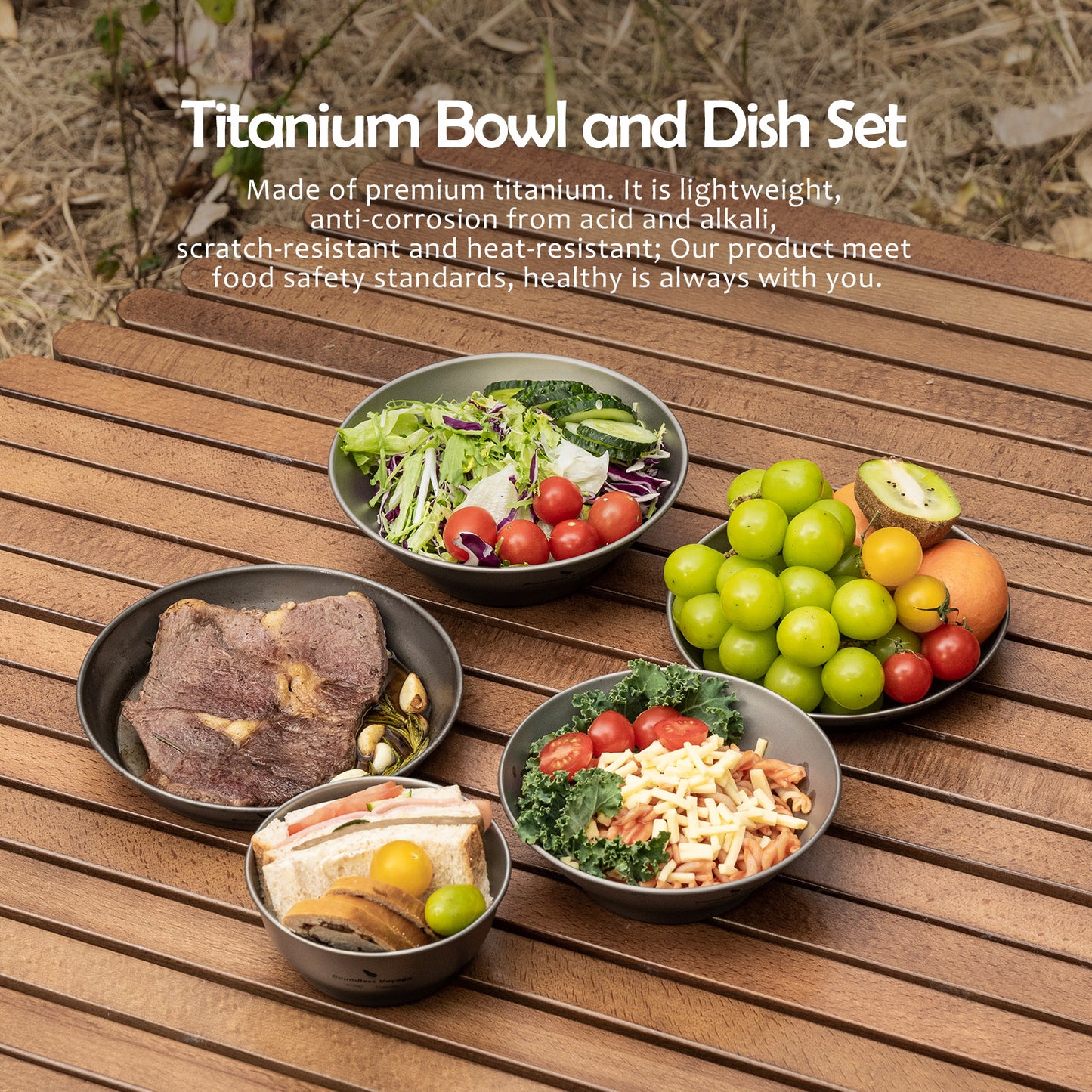 Boundless Voyage Titanium Bowl & Pan Set – Ultralight 5-Piece Camping Tableware Kit for Backpacking, Hiking & Outdoor Dining