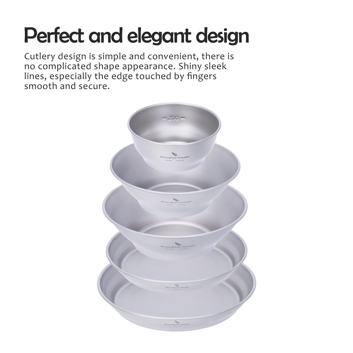 Boundless Voyage Titanium Bowl & Pan Set – Ultralight 5-Piece Camping Tableware Kit for Backpacking, Hiking & Outdoor Dining