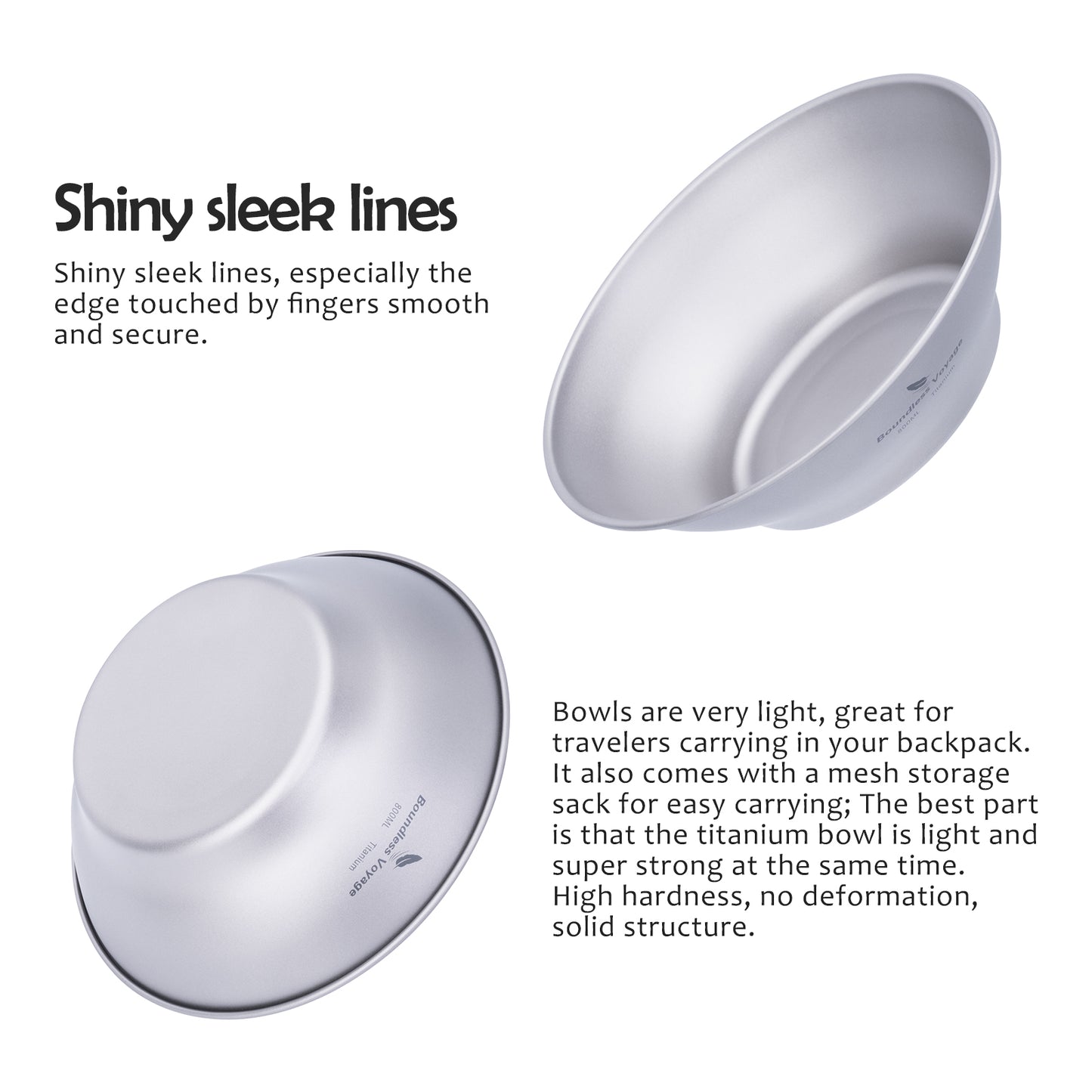 Boundless Voyage Titanium Bowl & Pan Set – Ultralight 5-Piece Camping Tableware Kit for Backpacking, Hiking & Outdoor Dining