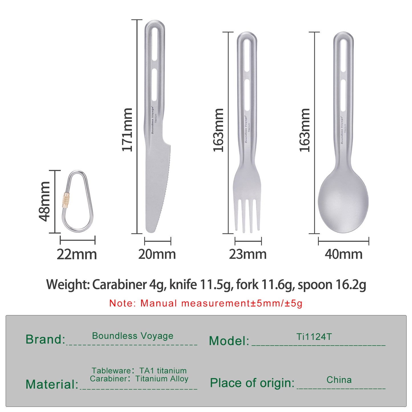 Boundless Voyage Titanium Knife Spoon Fork Set Outdoor Camping Ultralight Cutlery for Soup Meal Portable Tableware