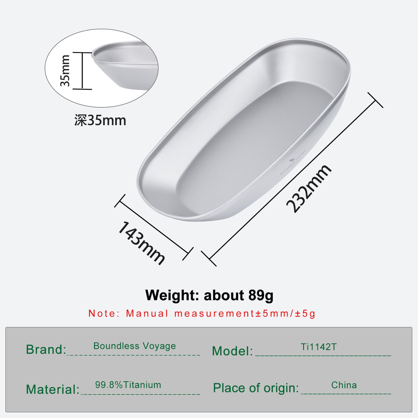 Boundless Voyage Titanium Oval Plate – Ultralight Camping Dish for Outdoor Dining, Backpacking, Travel & Everyday Use